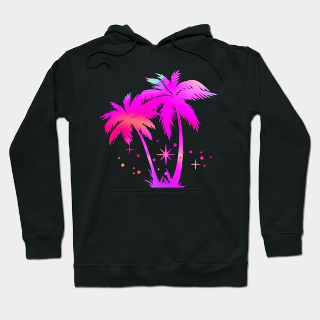 Hot Pink Rainbow Palm Trees With Glitter Stars Hoodie by ThePinkPrincessShop